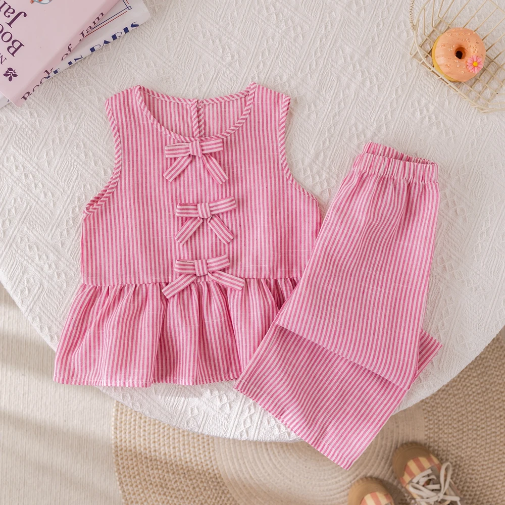 Summer Girls' Suits Sleeveless Vest Top + Pants Two-piece Set Sweet Kids' Clothing Sets