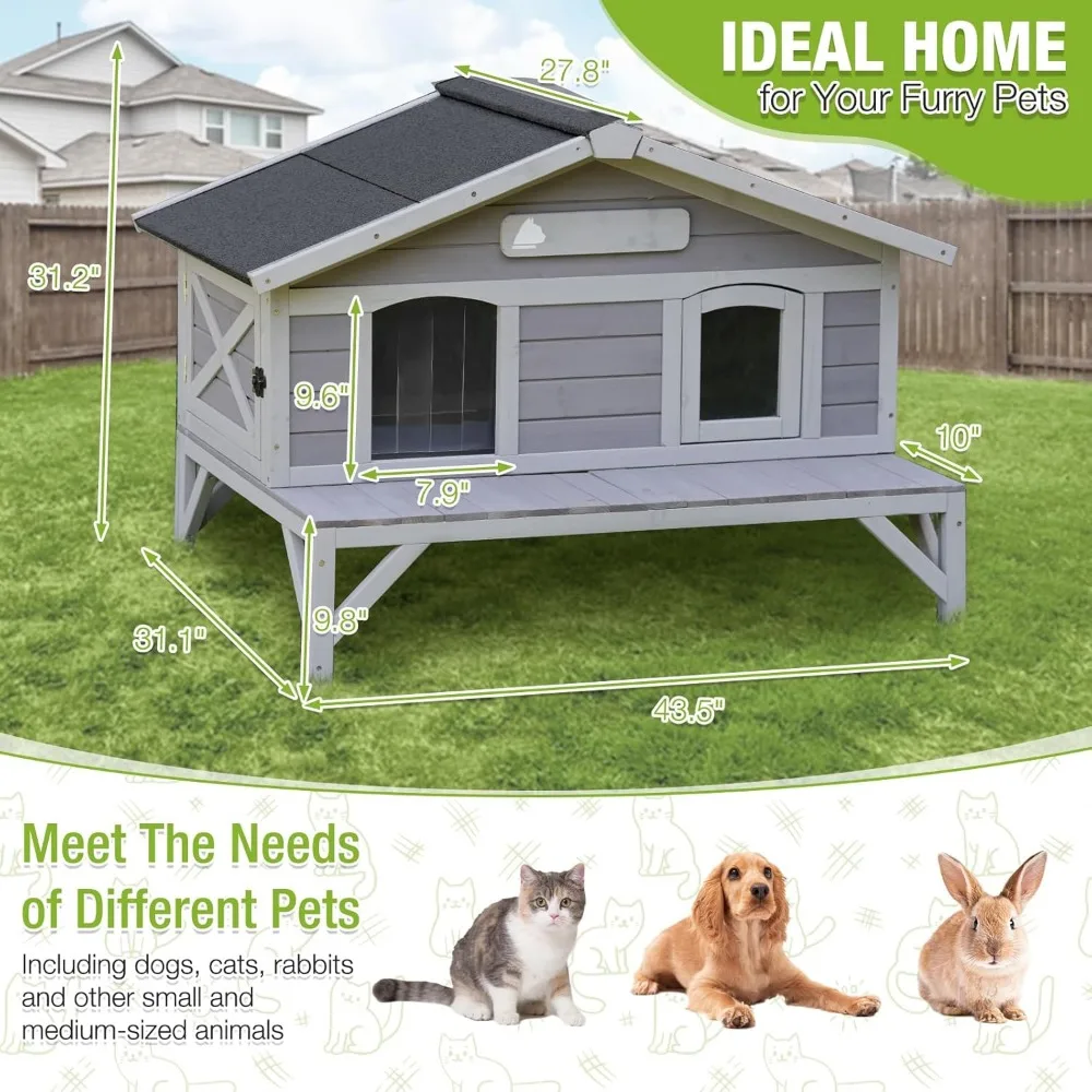 Outdoor Cat House Weatherproof Large Cat Shelter with Insulated Liner for Multiple Cats, Condos for Indoor Cats