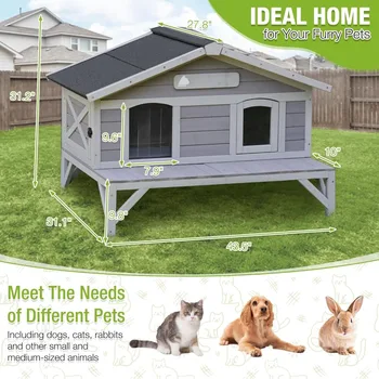 Outdoor Cat House Weatherproof Large Cat Shelter with 100% Insulated Liner for Multiple Cats, Cat Condos for Indoor Cats 3