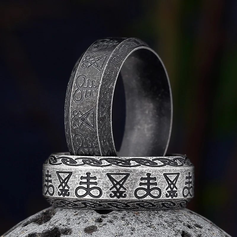 Signet Ring Gothic Lucifer Satan Seal of Satan Signet Rings Punk Stainless Steel Seal Rings Men and Women Pagan Jewelry Party Gift finger ring stainless steel ring signet ring