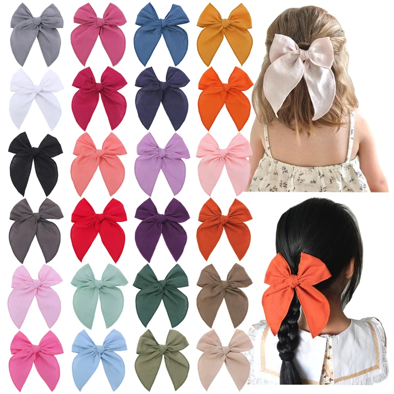 2PCSLinenFableBowHairClipsforLittleGirlsHairBowforBaby