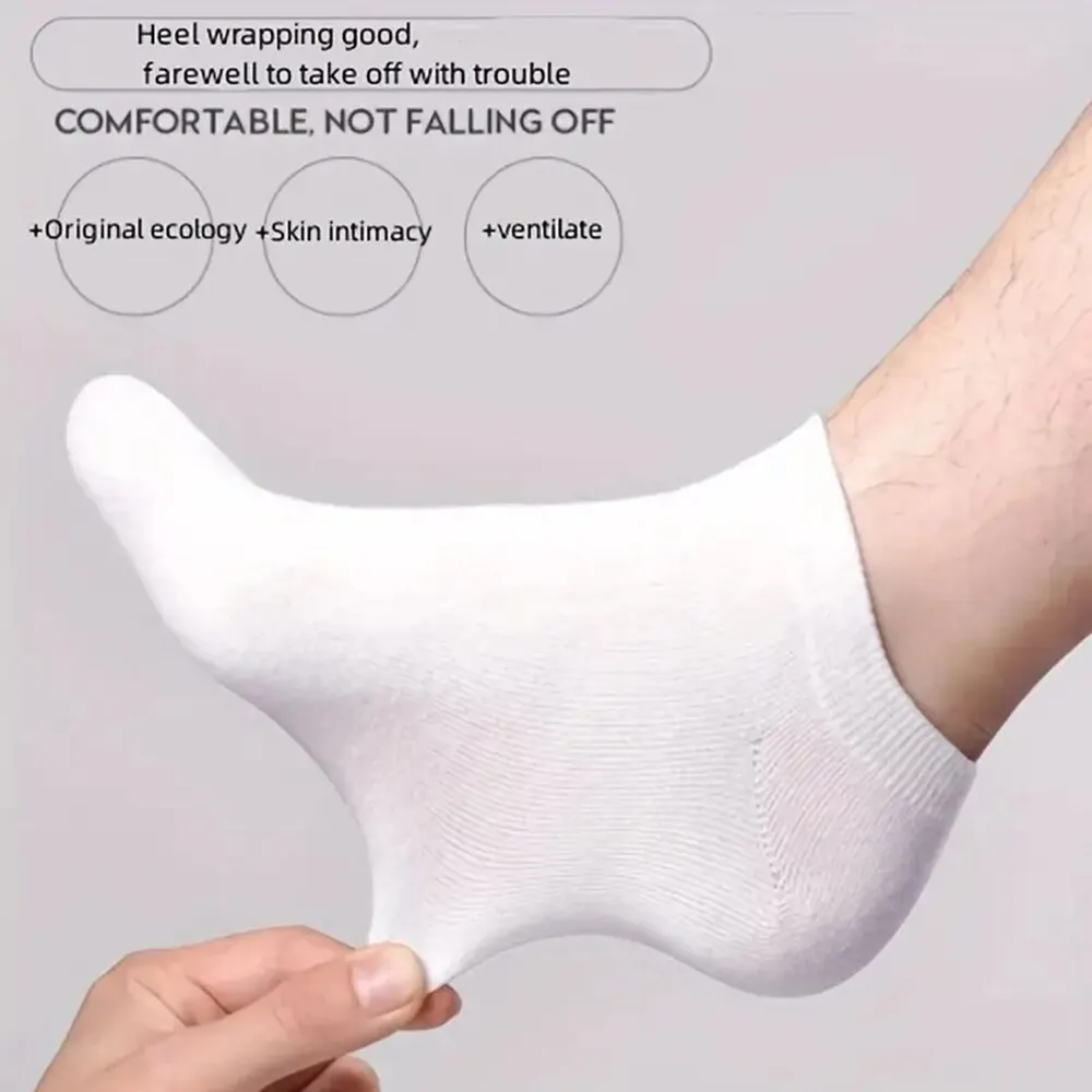 10 Pairs Men's Boat Socks Breathable Sweat Absorbing Solid Color Sports Business Low Socks