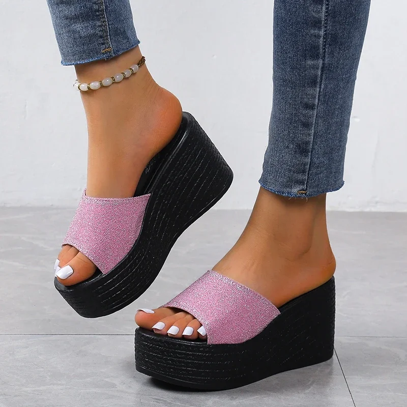 Sandals Summer 2023 New Women Slippers Wedges Platform Beach Flip Flops Trend High Heels Ladies Shoes Pumps Thick Slides Mujer