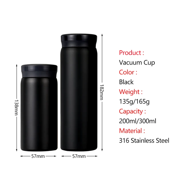 200/300ML 316 Stainless Steel Pocket Mini Thermos Custom LOGO Black Hot Water Bottle Vacuum Flask For Ice Coffee Travel Cup 2
