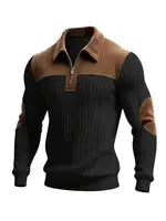 Sweat-shirt sport décontracté en velours côtelé color-block pour homme, col montant boutonné, coupe ample, collection Printemps-Automne 2026 2