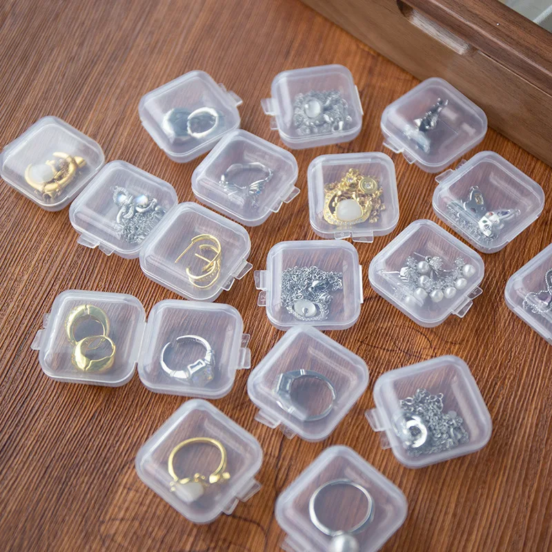 1-100PCS Mini Storage Box Transparent Square Small Plastic Boxes for Earrings Rings Jewelry Packaging Storager Jewelry Organizer