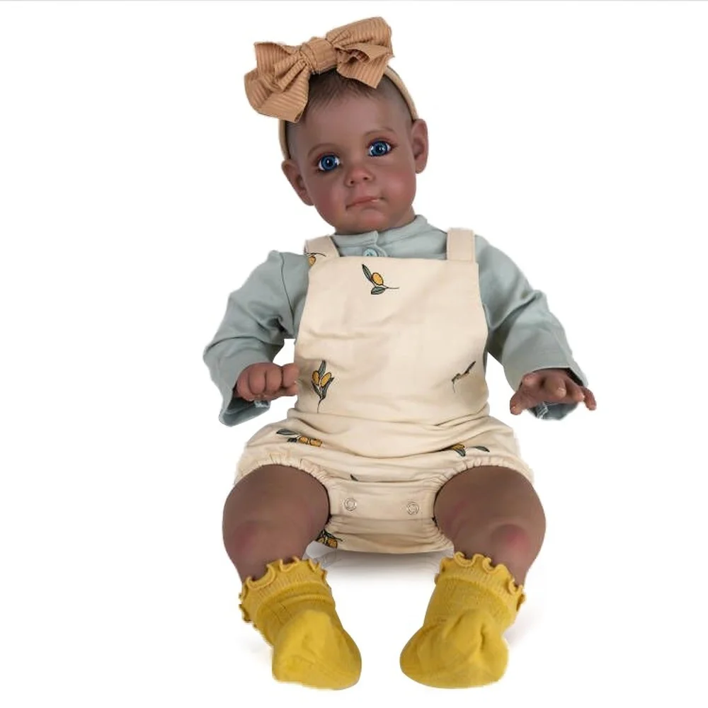 

FBBD 60CM Reborn Baby Maggi in African American Skin Toddler Baby Girl Doll in Dark Skin Handpaint with Genesis Paint Visible