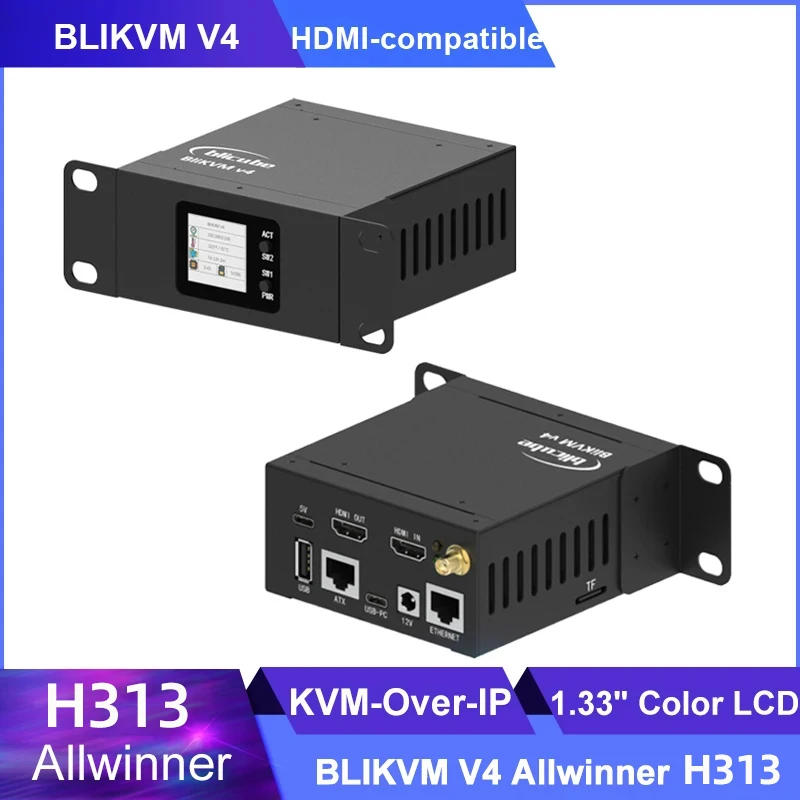 Blikvm V4 allwinner H313 soc KVM nad IP poe hdmi-comaptible video smyčka skrz pikvm RTC video zachytit pro daleký serveru
