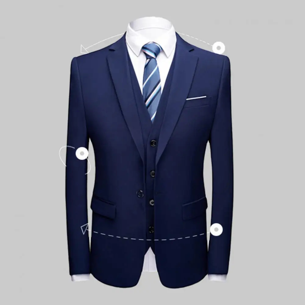 

1 Set Stylish Jacket Vest Trousers Turndown Collar Male Blazer Vest Pants Set Slimming Pure Color Blazer Pants