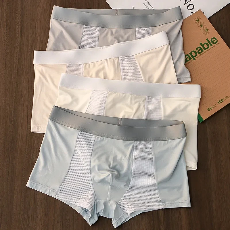 

Fashion Men Breathable Soft Simple Boys Underpants Underwear With Flat Bottom Boyfriend Cotton Modal Solid Spliced Breathable
