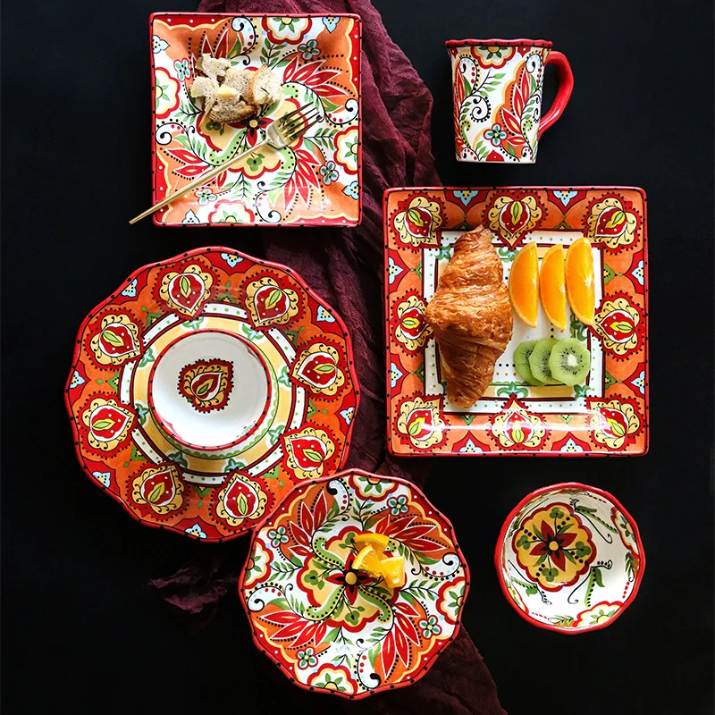 

Plate Bowl Set Household Ceramic Creative Dinner Bowl Steak Breakfast Plates Dinnerware Kitchen Tableware Plates For Food Dishes