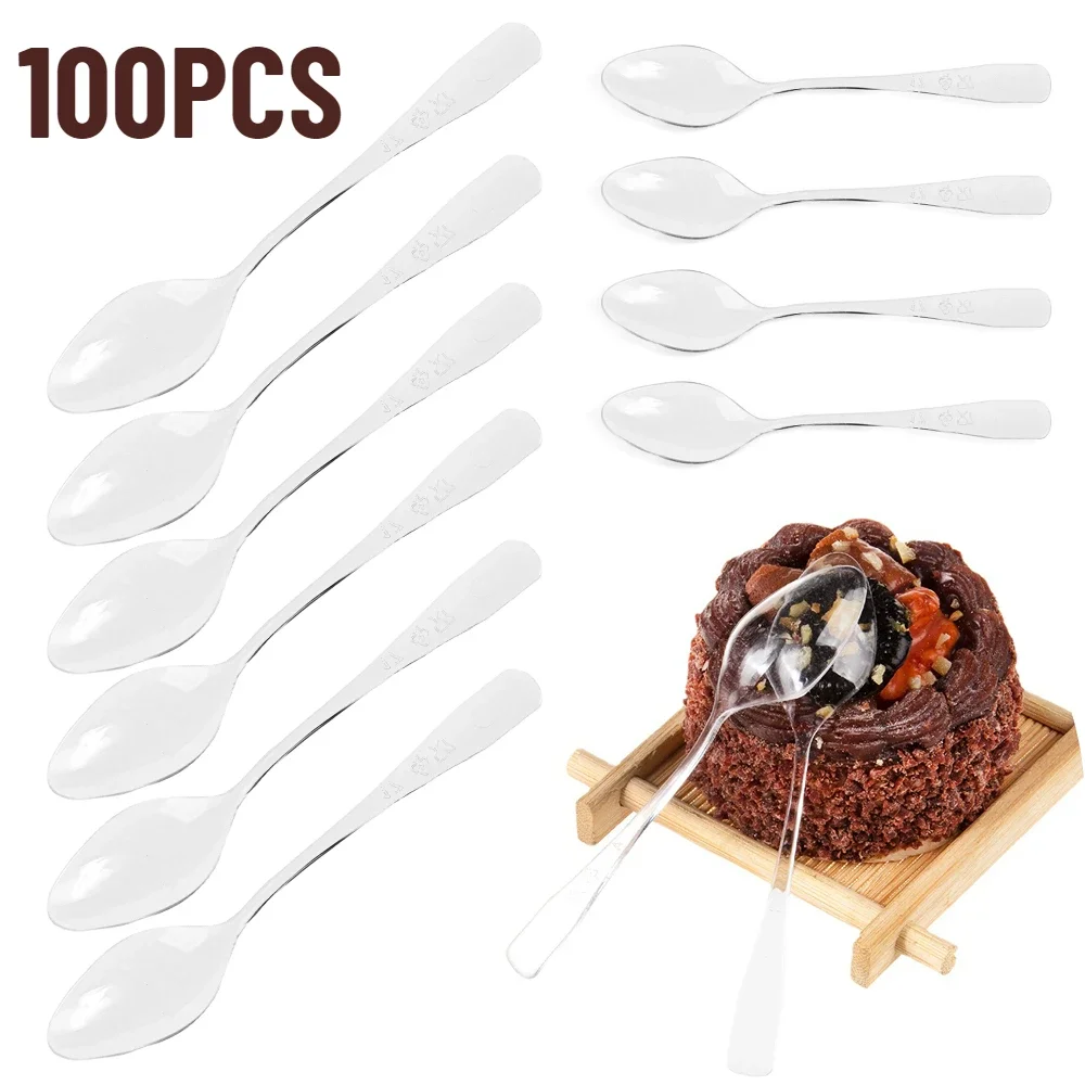Disposable Dessert Spoons 100PCS Mini Clear Plastic Flatware Appetizer Jelly Ice Cream Scoop