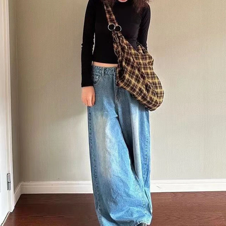 Korean Fashion Vintage Plaid Handbags Women Harajuku Tote Bags Casual Y2k Aesthetic Bags Korean Outfits Travel Bag