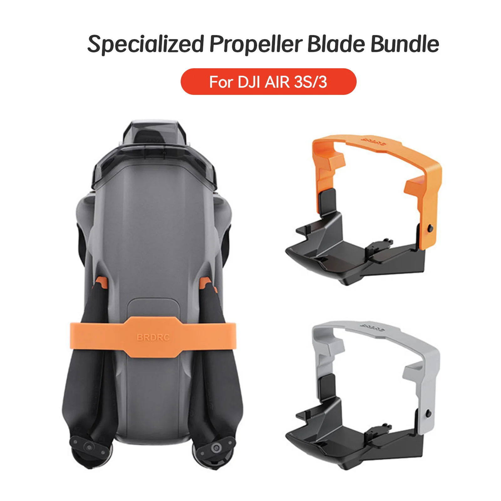 Support de fixation pour pales de drone DJI Air 3S, installé sur l'appareil pour éviter tout dommage.