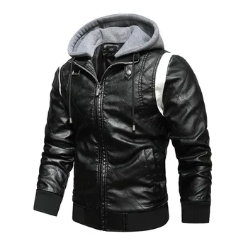 Leather Men's Jacket Removable Hooded Scorpion Embroidery Motorcycle Jacket 2
