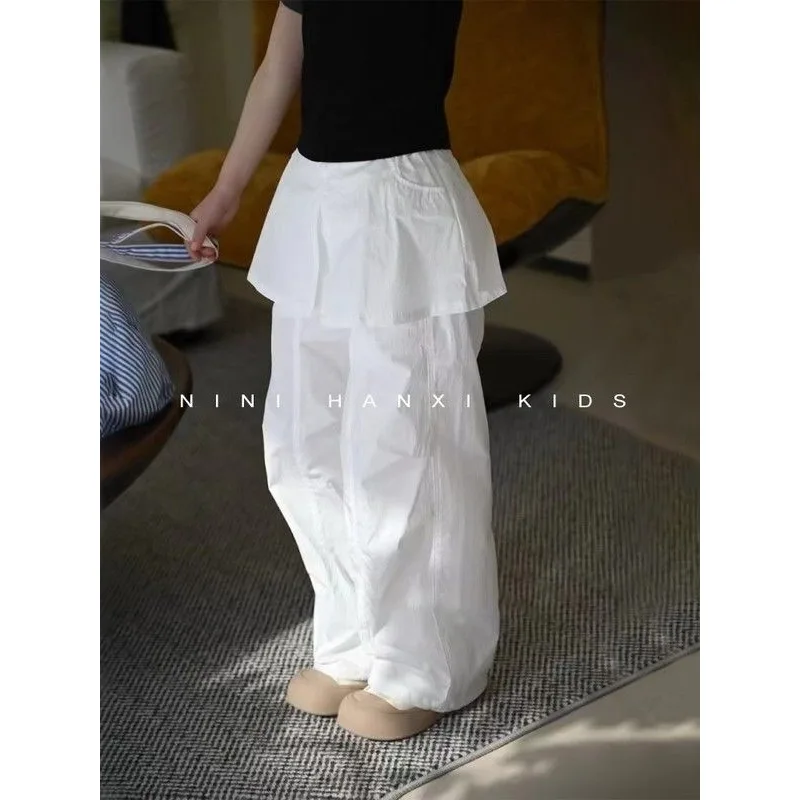 Girls' Trendy Workwear Skirtpants for Summer Stylish and Versatile, Spliced Fart Curtain Casual Pants for Baby Girls