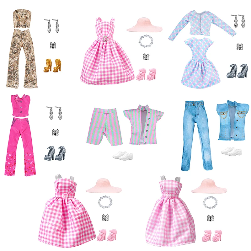 

1 set 30cm 11-inch Doll Clothes Checkered Dress Sequin Top Pants Striped Clothing Accessories Girls Toys Gift