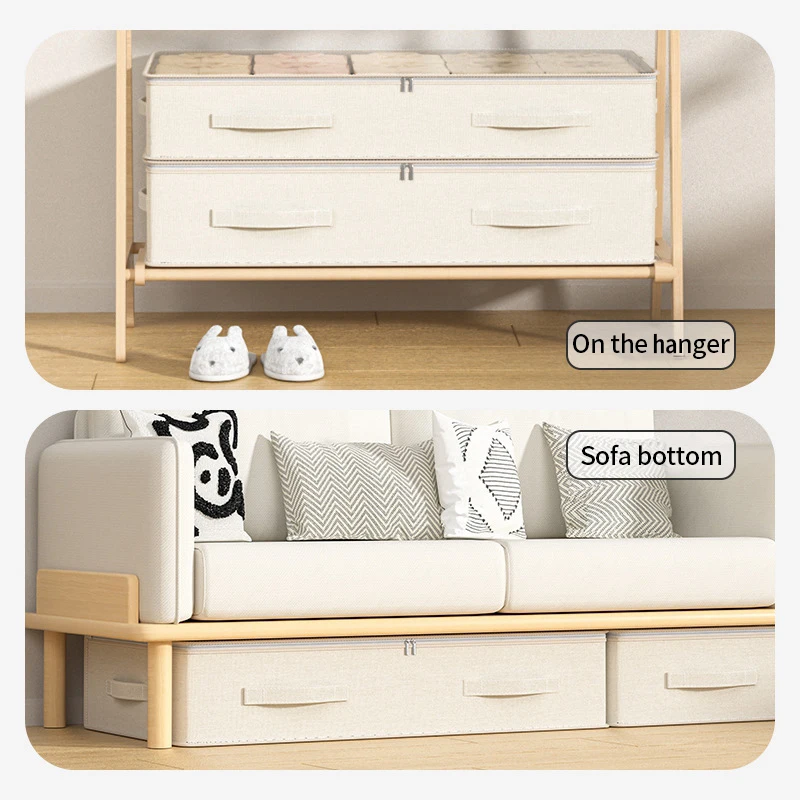 1/2/3PCS Foldable Storage Bags Cotton Linen Underbed Wardrobe Clothing Duvet Organizer Quilt Socks Underwear Visible Storage Box 5