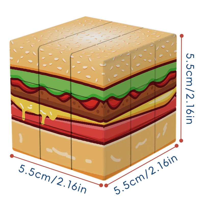 3x3x3 Zauberwürfel UV-Farbdruck Hamburger Relax Puzzle, professionell glatt, Geburtstagsgeschenk/Weihnachtsgeschenk