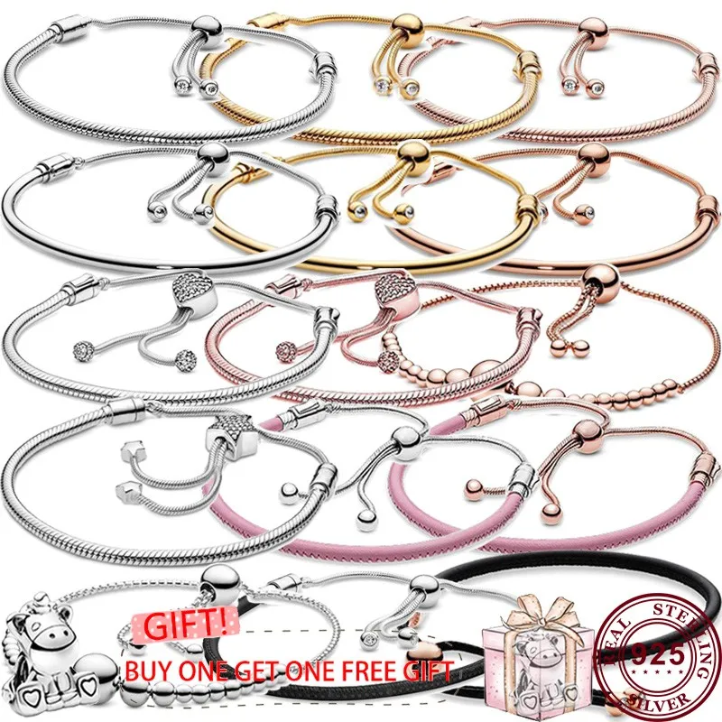 Hot Selling 925 Silver Exquisite Stretchable Leather Rope Woven Original Women's Logo Sliding Bracelet Fashion DIY Charm Jewelry hot selling 30 17 5cm hemp rope pvc portrait necklace holder jewellery mannequin bust neck jewelry display pendant chocker shelf