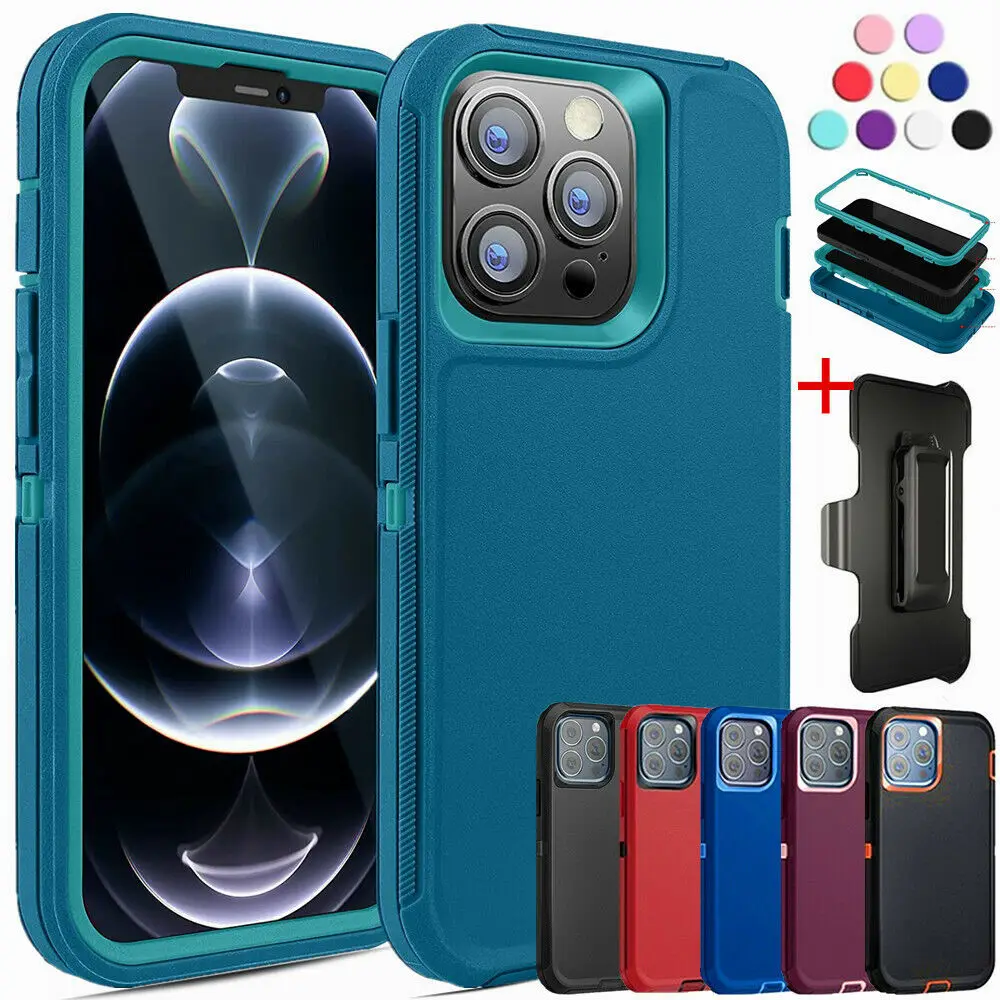 

Противоударный защитный чехол для iPhone 11 12 13 14 15 Pro Max, с зажимом для ремня и закаленным стеклом