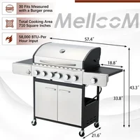 MELLCOM 6 Burner BBQ Propane Gas Grill, 58,000 BTU Stainless Steel Patio Garden Barbecue Grill with Stove and Side Table 2