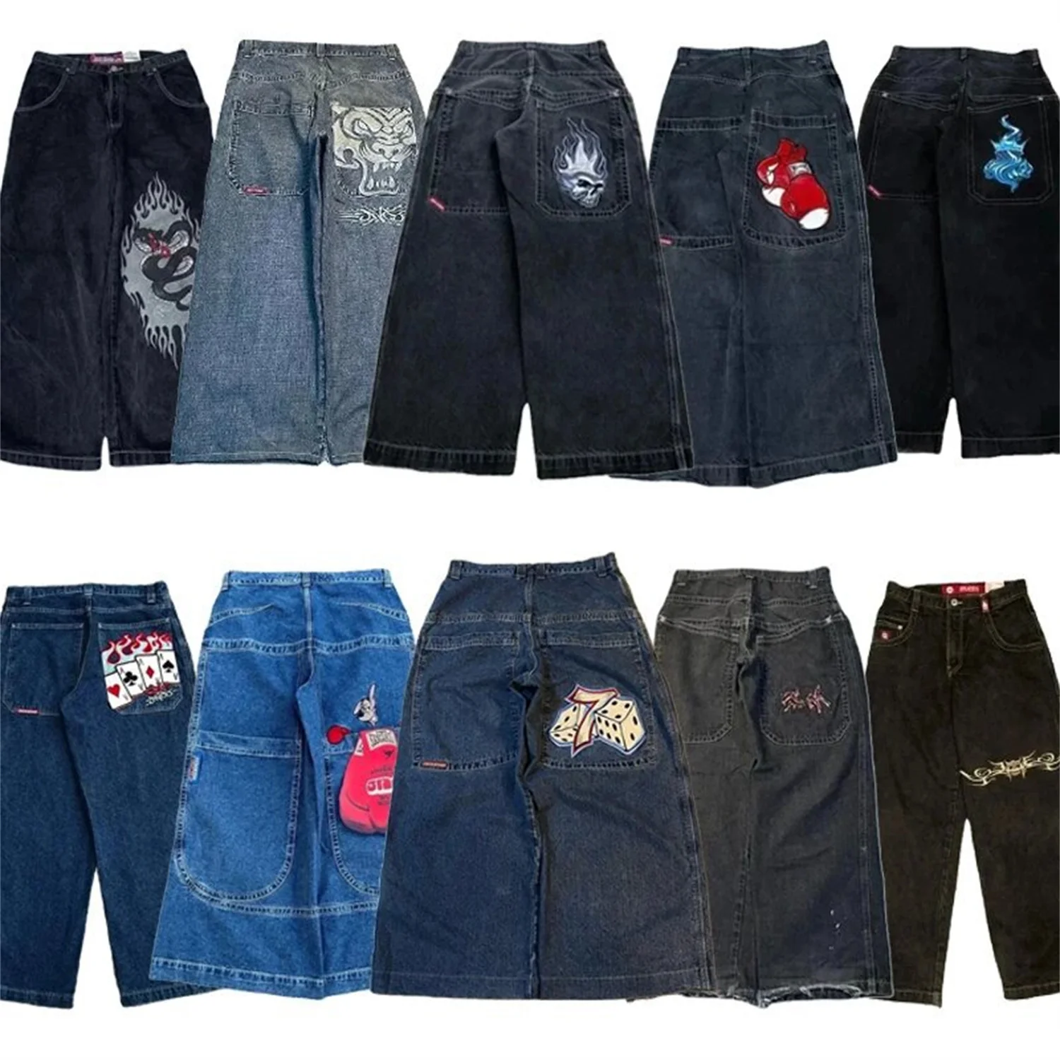 JNCO Y2K Baggy Jeans Men Vintage Embroidered High Quality Jeans Hip Hop Goth Streetwear Harajuku Men Women Casual Wide Leg Jeans