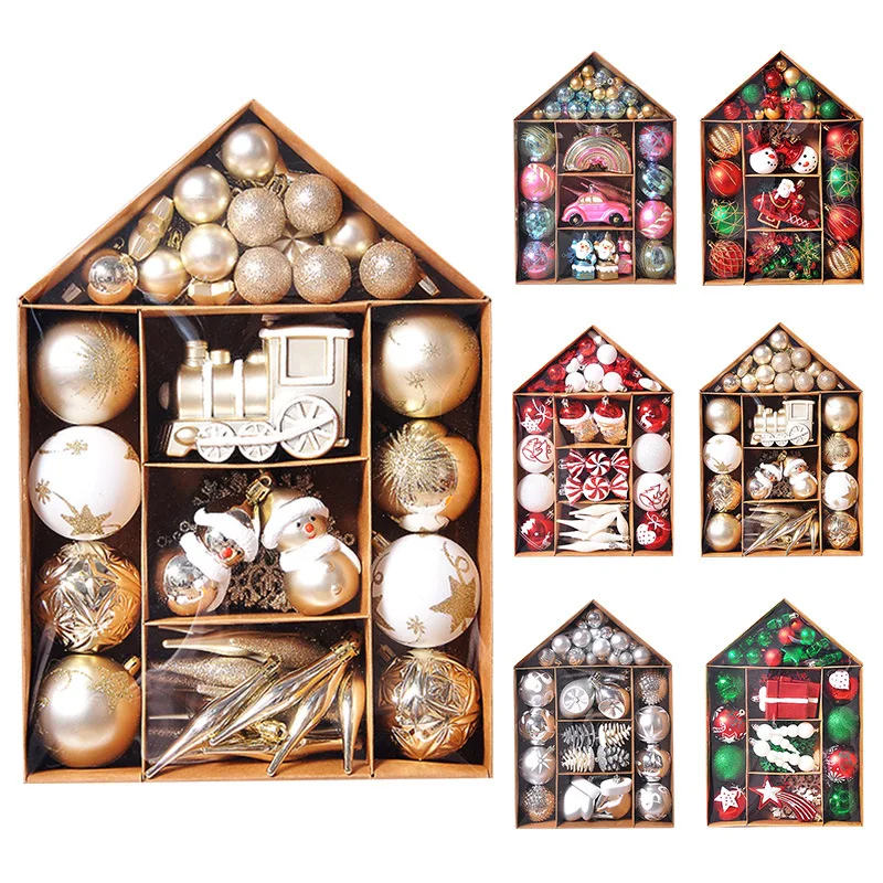 70pcs Shiny Christmas Balls Ornament Christmas Tree Hanging Ornament Snowflake Santa Balls Pendant for Xmas New Year Home Decor
