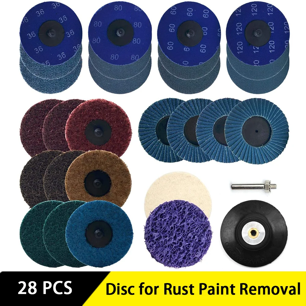 2Inch Grinder Discs 28PCS Set Assorted Roll Lock Sanding Surface Conditioning Disc Polish with 1/4" Holder |
