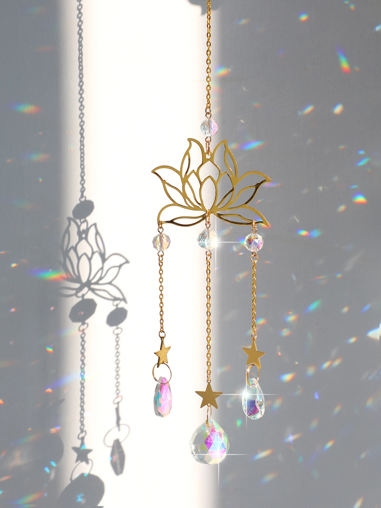 Lotus Crystal Sun Catcher With 3 Tail Bead Streamers Light Catcher ...