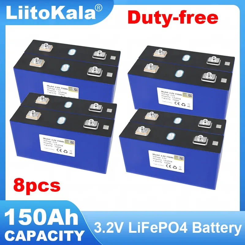 8pcs 3.2V 150Ah LiFePO4 battery phosphate Cell DIY 4s 12v 24V Motorcycle Electric Car travel Solar inverter Batteries Duty-free