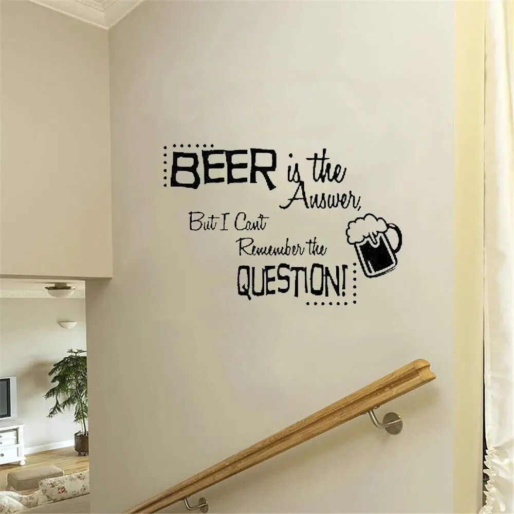 BEER IS THE ANSWER Wall Decal Quote For Bar Club Pub Kitchen Wall Sticker Art Decal Vinyl Pub Bar Waterproof ph493