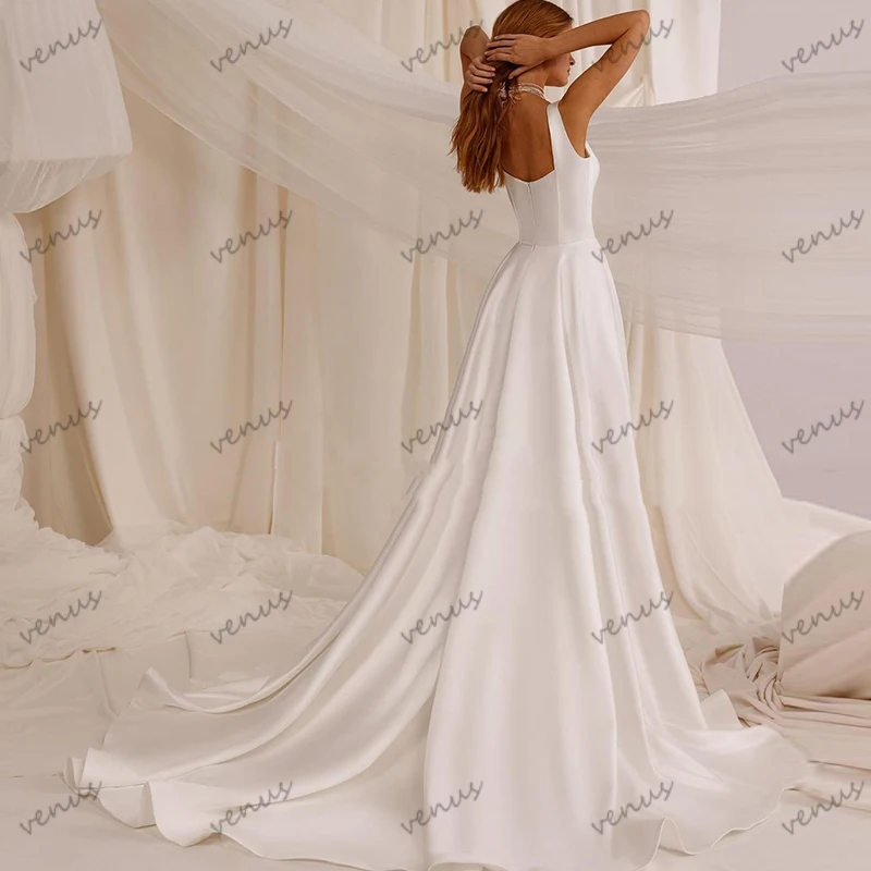 Graceful Wedding Dresses A-Line Satin Bridal Gowns Square Collar Robes For Formal Party Glamorous Vestidos De Novia Customized 2