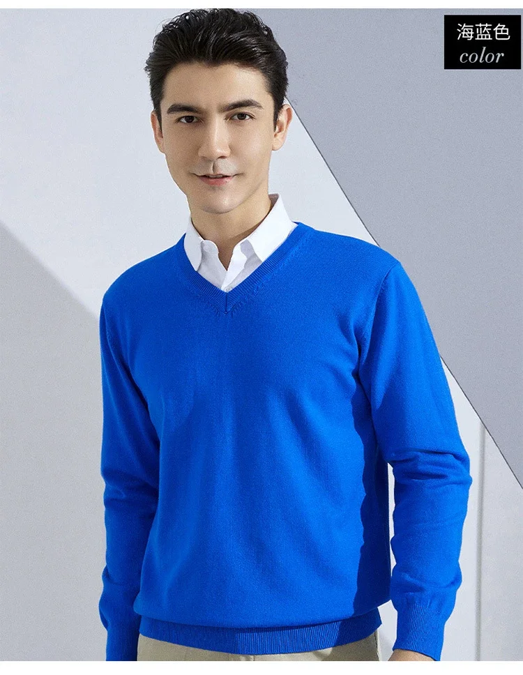 Cashmere Cotton Blend Classic V-neck Knitted Sweater Men Pullover 2024 Autumn Winter Soft Warm Business Casual Jumper pull homme