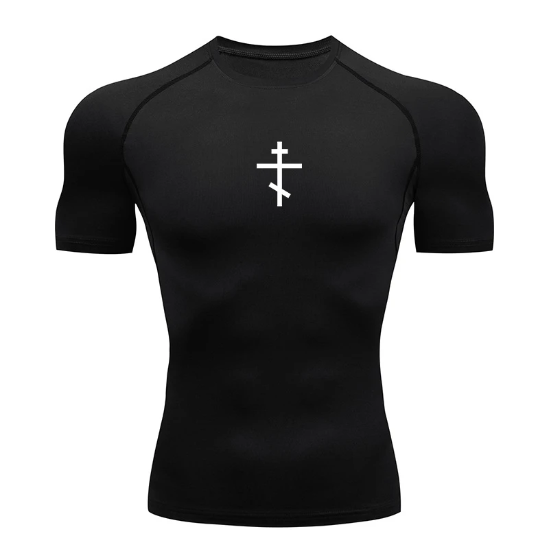Chemise De Compression à Imprimé Croisé Pour Hommes, T-shirt Sportif Chrétien à Séchage Rapide, Hauts D'entraînement De Gymnastique, Sous-vêtements De Fitness, Couches De Base