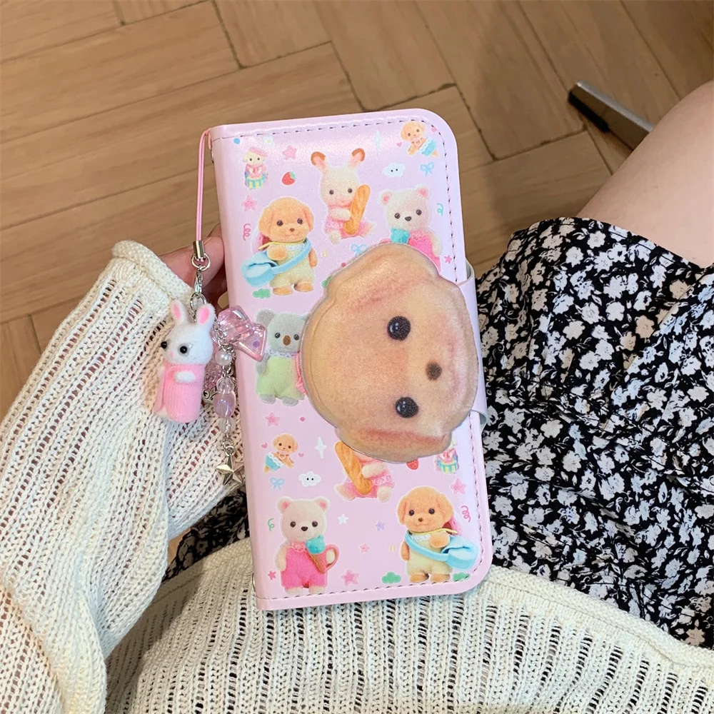 Cute Cartoon Animal Phone Case Korean Style Leather Flip Cover Anti-Fall Protection for  17 iPhone 16 pro Max New Model ...
