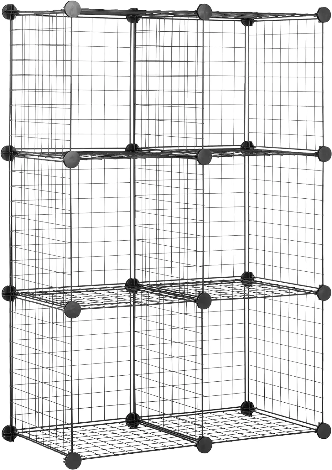 

Basics Modular 6 Cube Wire Grid Storage Shelves, Stackable Cubes, Black, 14"D x 14"W x 14"H