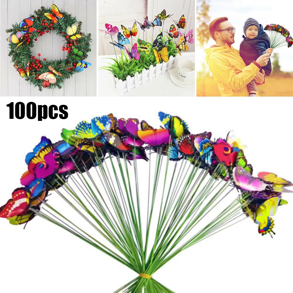 

100Pcs Decoration Garden Butterflies Outdoor Yard Lawn Party DIY Fairy Garden Home Decor Indoor&outdoor PVC 4cm Home Decoration