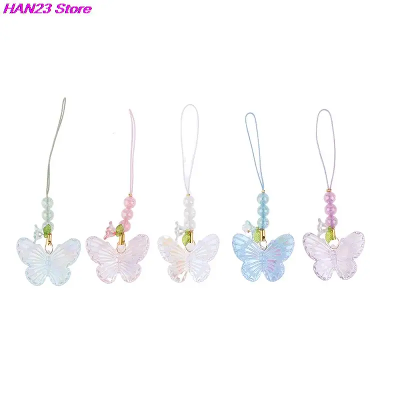1PC Cute Sweet Butterfly Pendant Phone Lanyard Cellphone Case Strap For Girls Fashion Phone Chains Car Keychain 4x11.2cm 