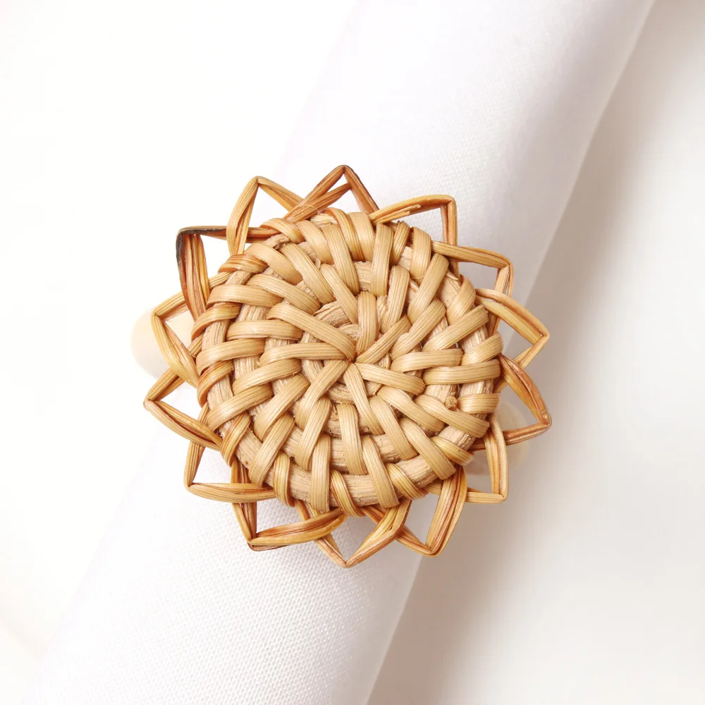 Holder Rattan Plait Napkin Ring Heart Straw Round Wooden Serving Ring Vintage Round Wedding Chrismats Party Dinner Table Decor