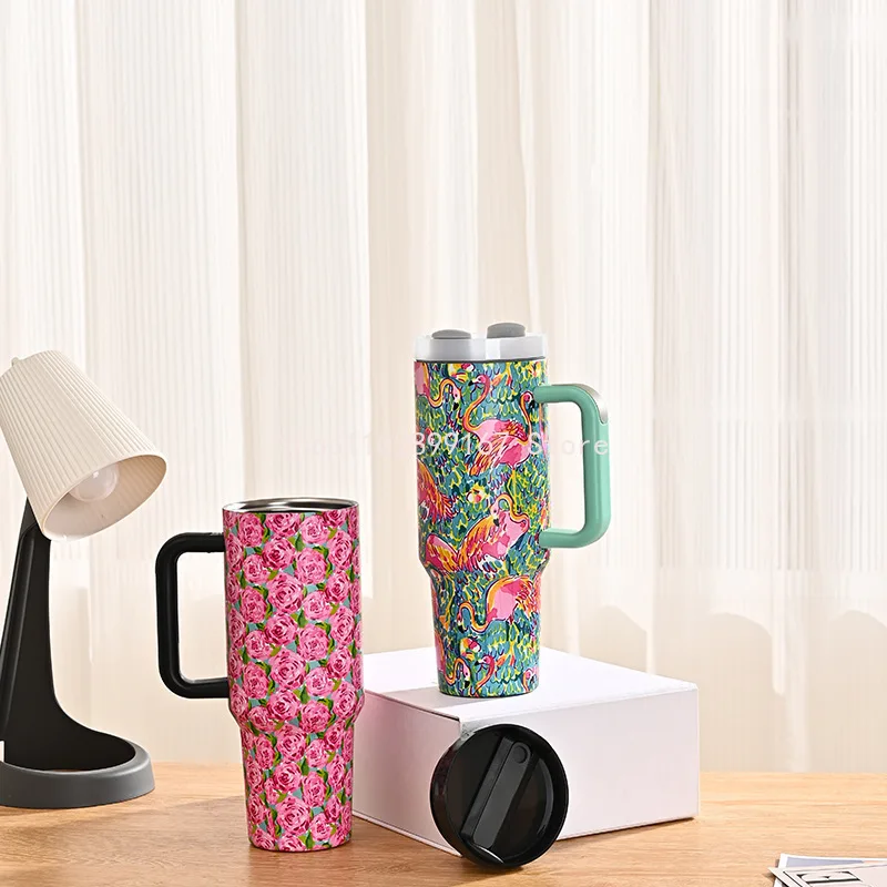 Mug Tumbler with Straw Handle Coffee Insulated 304 Stainless Steel Car Cup  Keeps Cold Beer with Lids Tumbler Thermos Cup