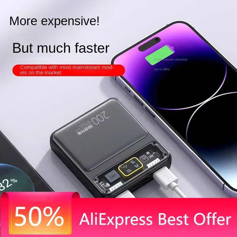 

Mini Transparent Rechargeable Batteries with 10000mAh Large Capacity, Portable Universal Power Bank for Mobile Phones