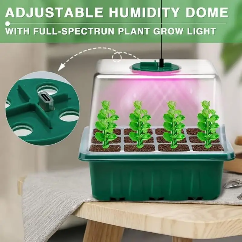 Seed starter tray with grow lights adjustable humidity dome seedling starter tray raised lid