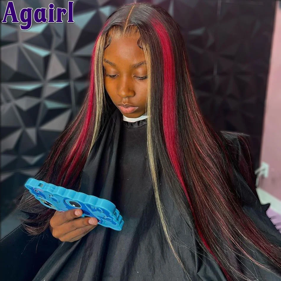 

200% Highlight Red Blonde Wear Go 5X5 Colored Straight Human Hair Wig PrePlucked Glueless Transparent 13X4 13X6 Lace Frontal Wig