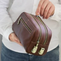 Genuine Leather Men Travel Cosmetic Bag Password Designer Portsble Toiletries Kit Organizer Makeup Wash Pouch Large Capacity 2
