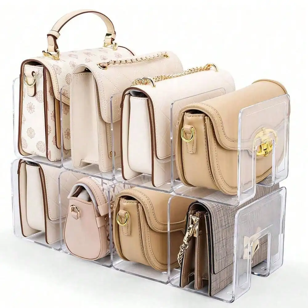 2pcs Transparent Acrylic Bag Storage Organizer With Dividers | 4-Tier Space-Saving Closet Cabinet Organizer | Multi-Layer Handba