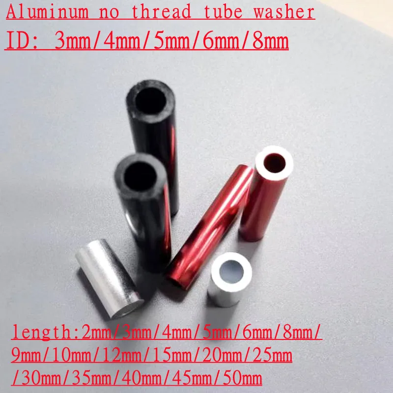 Alumium tube 10pcs M3 M4 M5 M6 m8 *2 to 50mm Aluminum washer bushing round hollow no thread standoff spacer