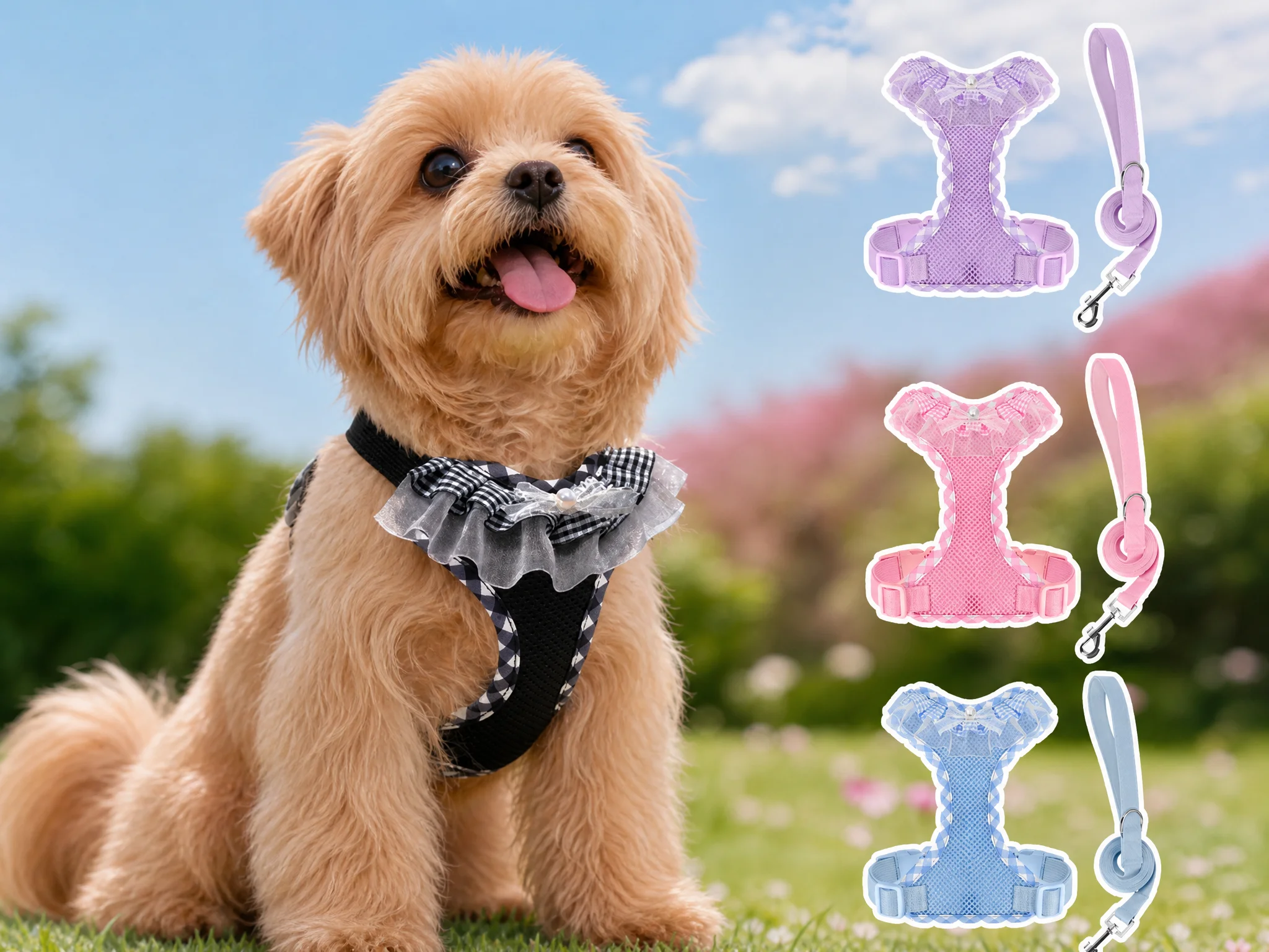 Harnais pour chiens de petite et moyenne taille, gilet anti-traction respirant avec laisse, équipement de dressage et de promenade pour chiots._voghion.com
