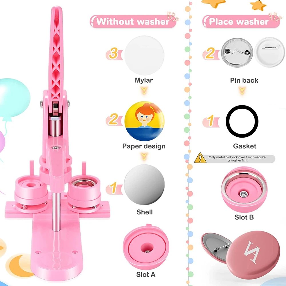 Badge Maker Button Maker Machine 25+32+58MM Badges Button Maker Machine Set, Pin Magnets Button Making Machine with 300Pcs Parts+3 Size Circle Cutter+3 Size Mold