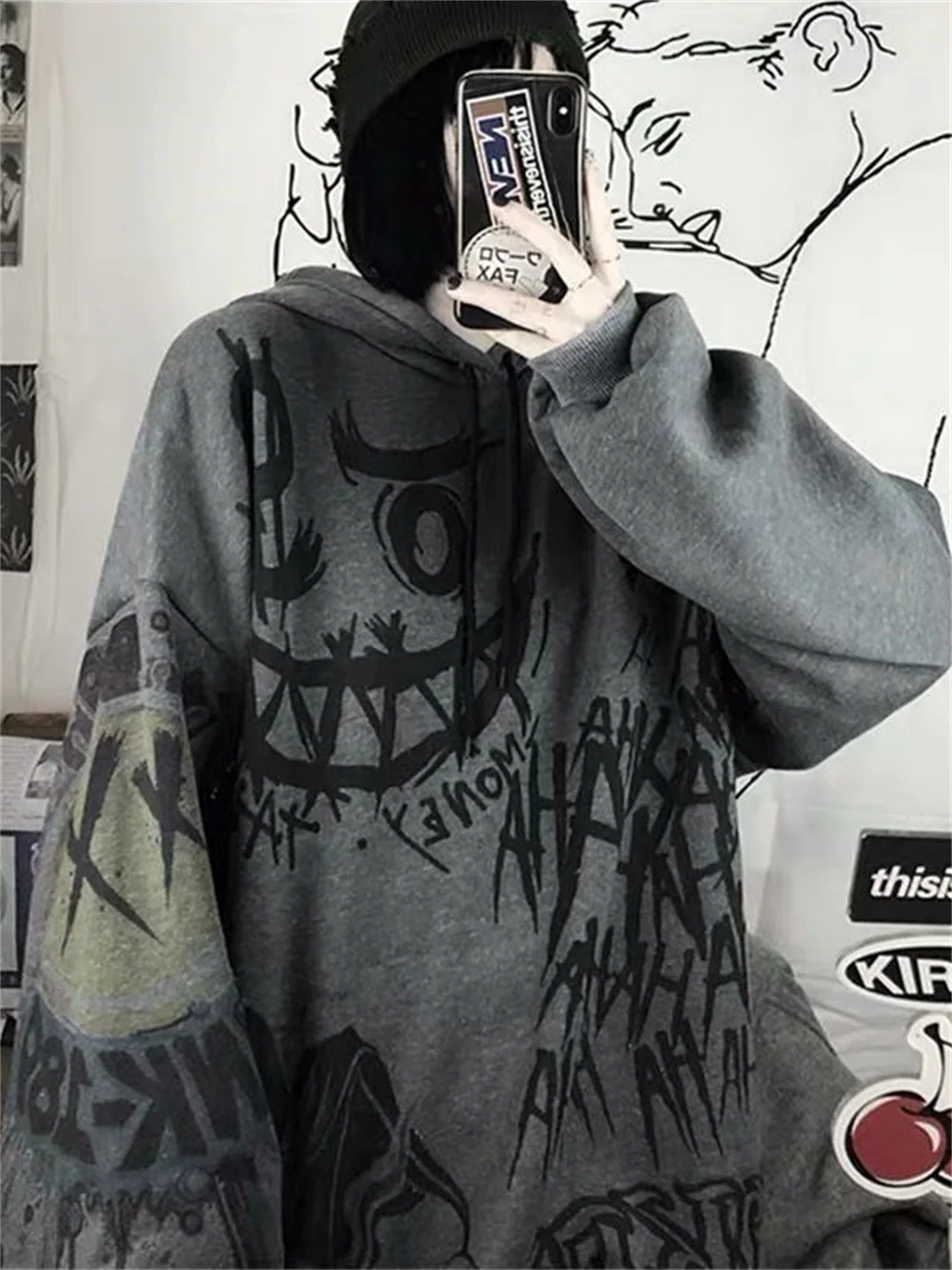 Moletom masculino feminino Y2K Anime Harajuku Grunge Japonês Emo